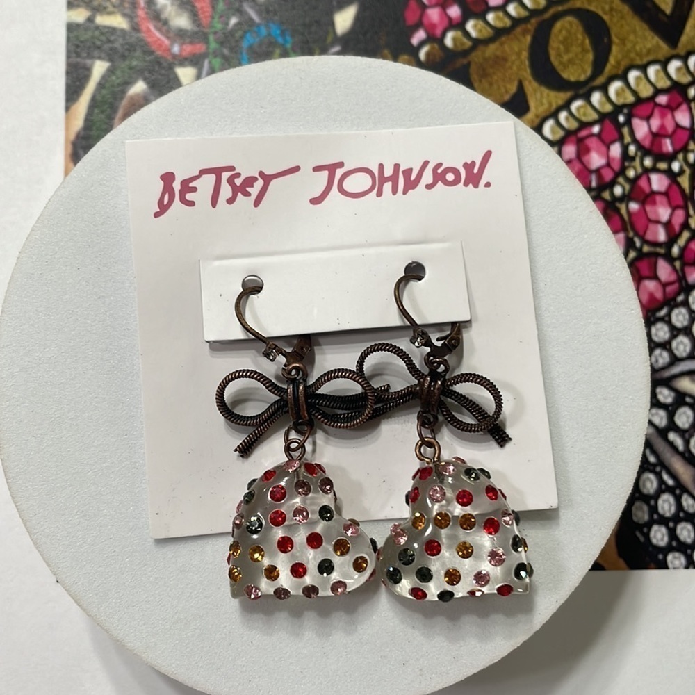 Betsy Johnson Clear Crystal Heart Drop Earrings - Picture 11 of 14